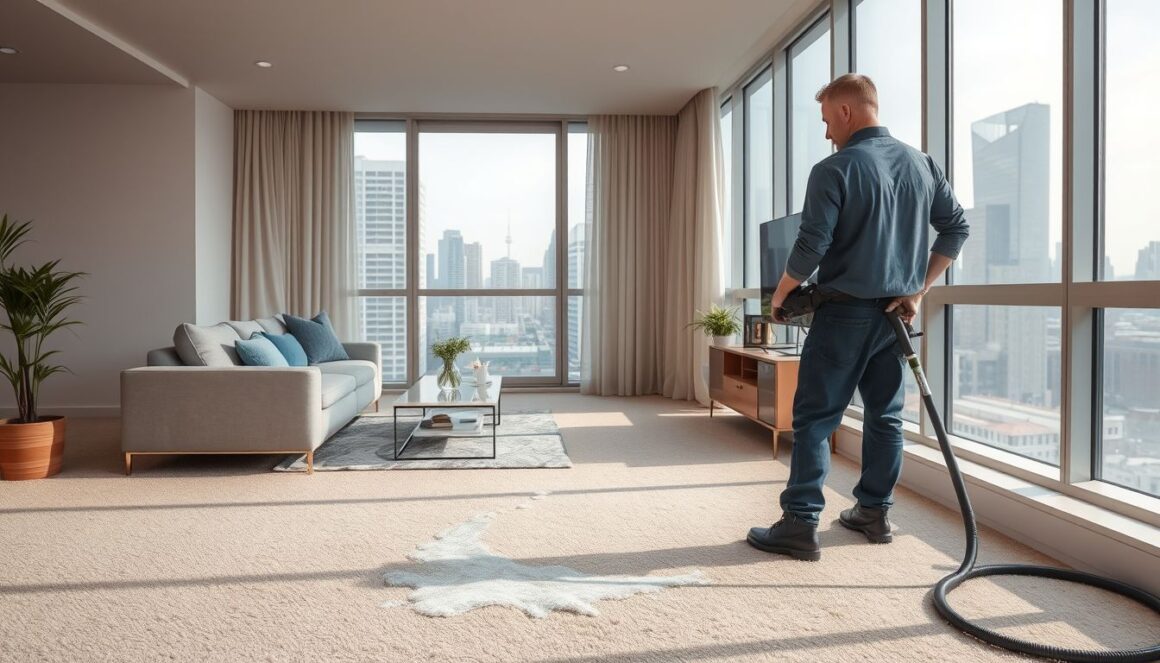 Carpet cleaning technician cleaning carpet in a Toronto condo