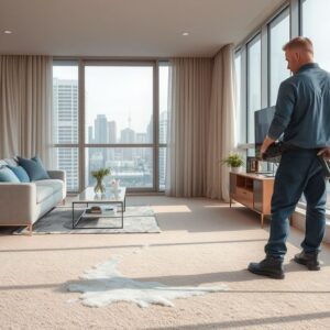 Carpet cleaning technician cleaning carpet in a Toronto condo