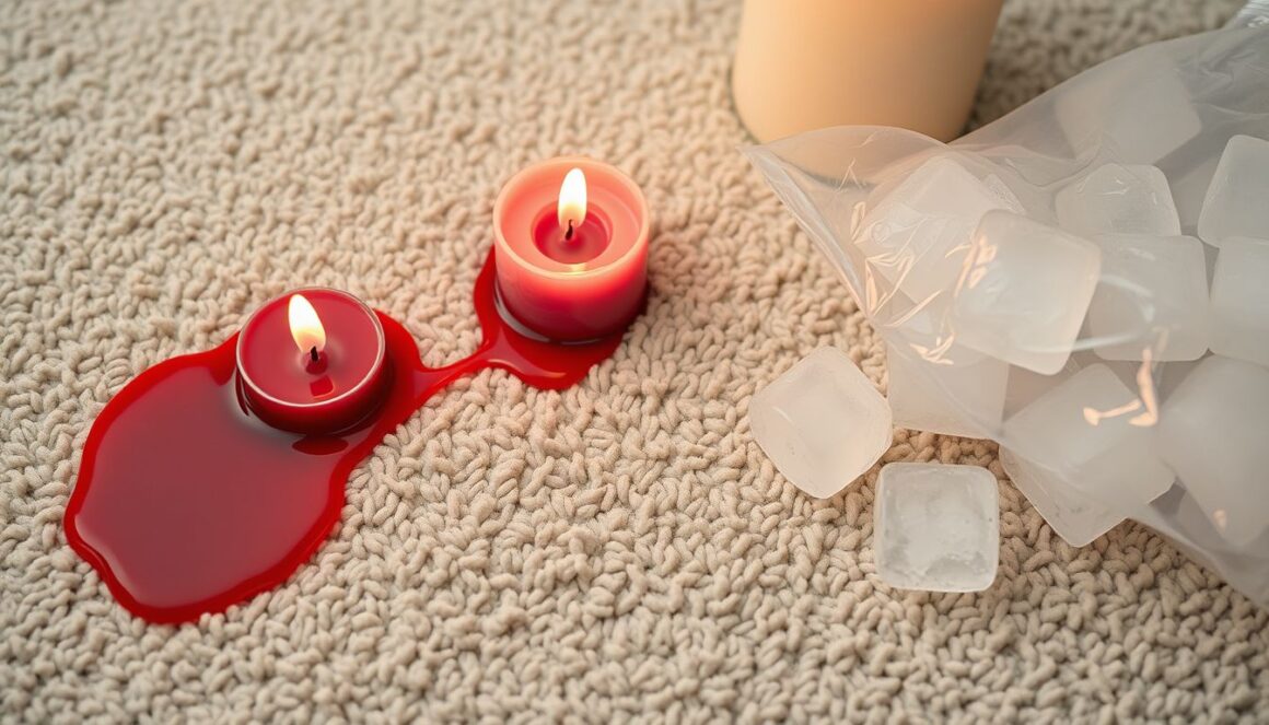 Candle wax on carpet with a bag of ice for removal