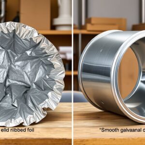 Crushed foil dryer duct next to a rigid metal dryer duct