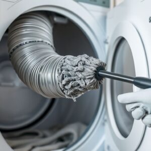 Clogged dryer vent Clogged dryer vent with lint behind a clothes dryer