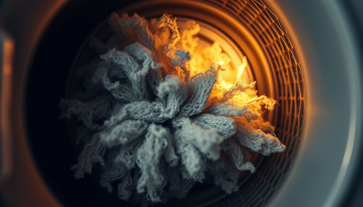 Clogged dryer vent fire hazard Lint packed inside a dryer vent duct, a fire hazard