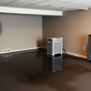 Flooded basement carpet Flooded basement carpet being dried with a fan and dehumidifier