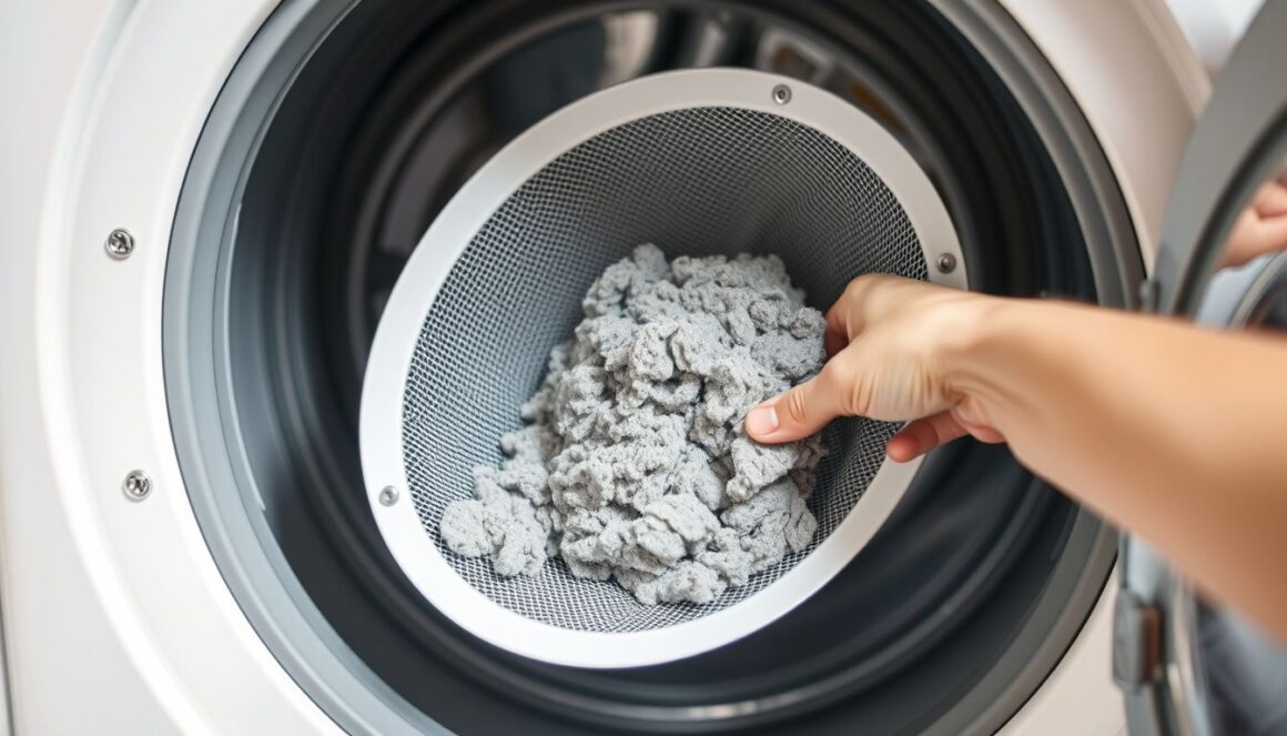 Lint screen full of lint pulled from a clothes dryer